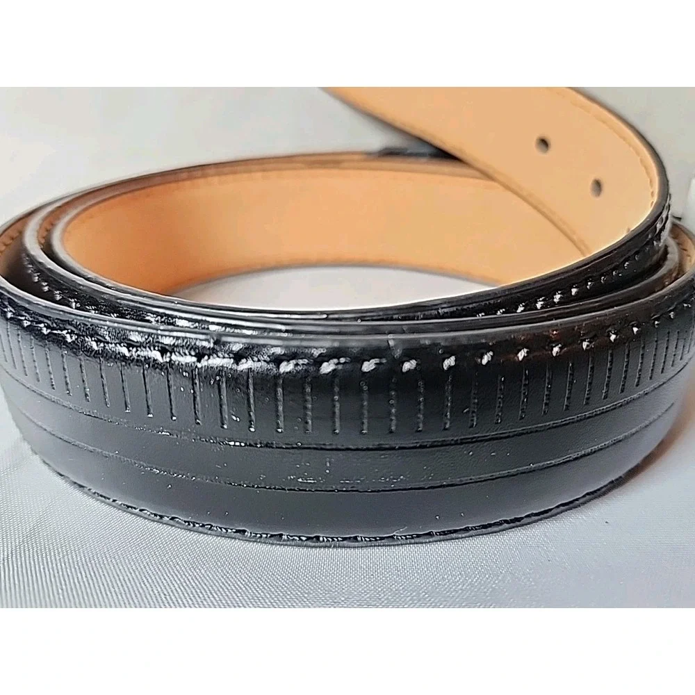 NWT‎ Men's 2XL 46-48 Black Genuine Leather Dress Belt Ridged Silver Buckle New